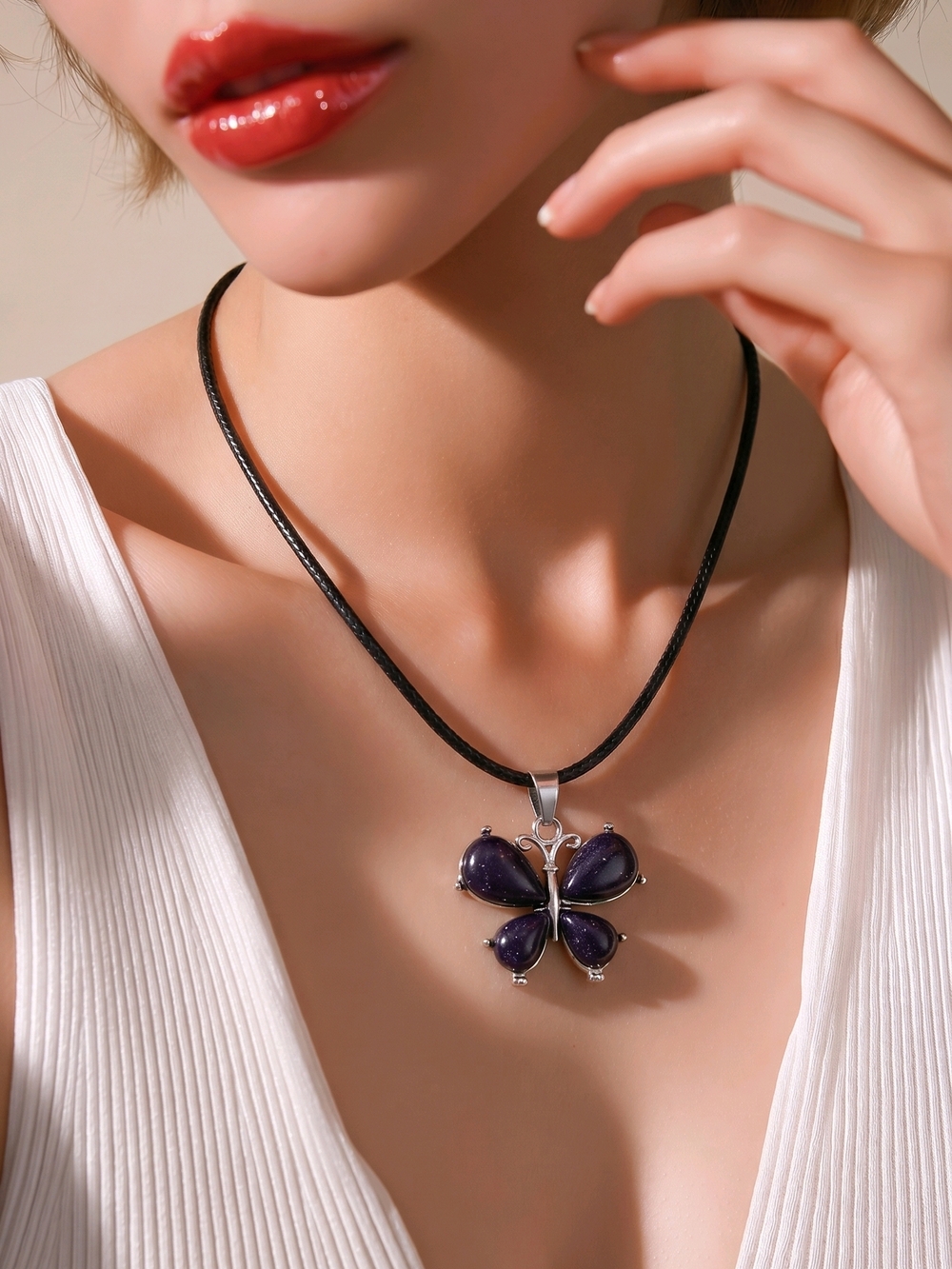 Elegant Purple Butterfly Pendant Necklace for Women